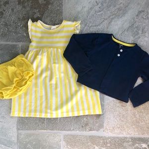 Carter's Dresses - Carter’s yellow striped dress & navy cardigan set Carter's Dresses - Carter’s yellow striped dress & navy cardigan set